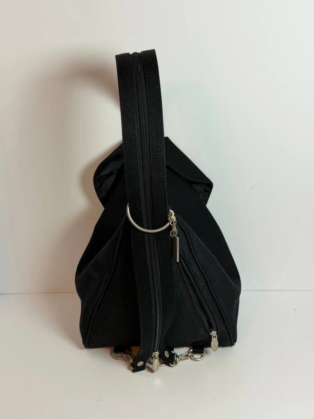 Gianni Valentino Black Convertible Sling Backpack Bag